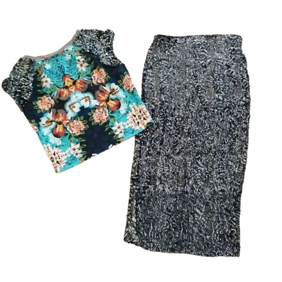 Xhilaration Silver Sequins Skirt Set Sz Xsmall - Picture 1 of 11